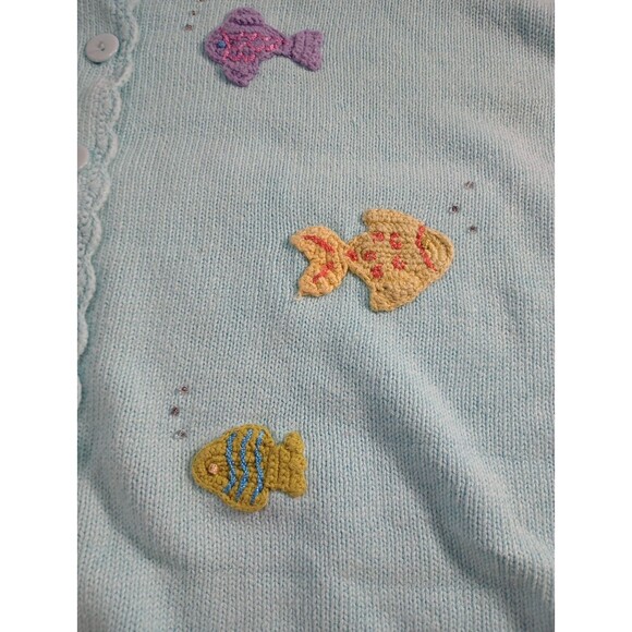Vtg Extra Shenanigans Cardigan Sweater Women’s 1X  Baby Blue Fish Embroidered - Picture 16 of 16